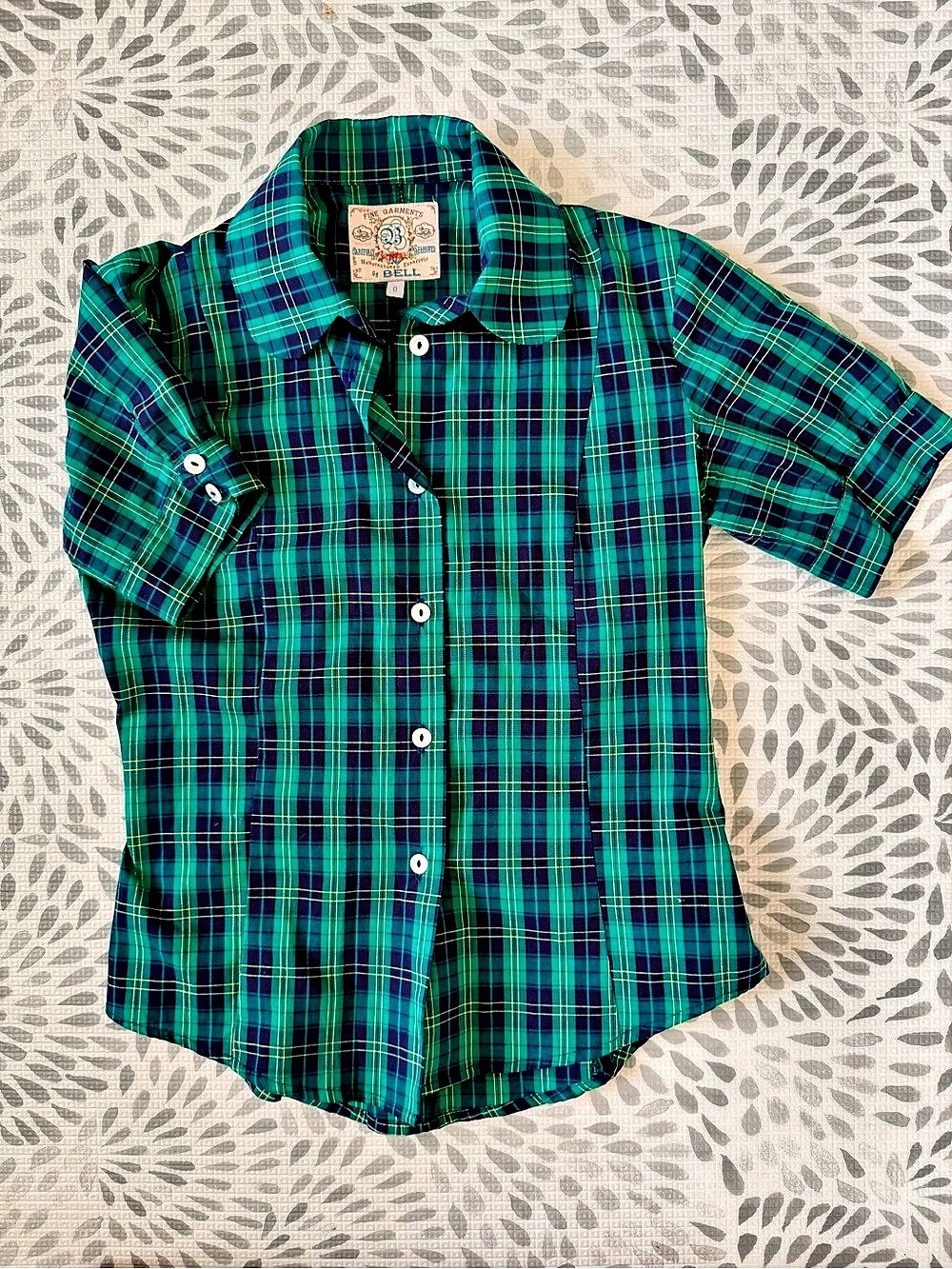 Fine Garments by Bell Women Plaid Button Down in Green & Blue